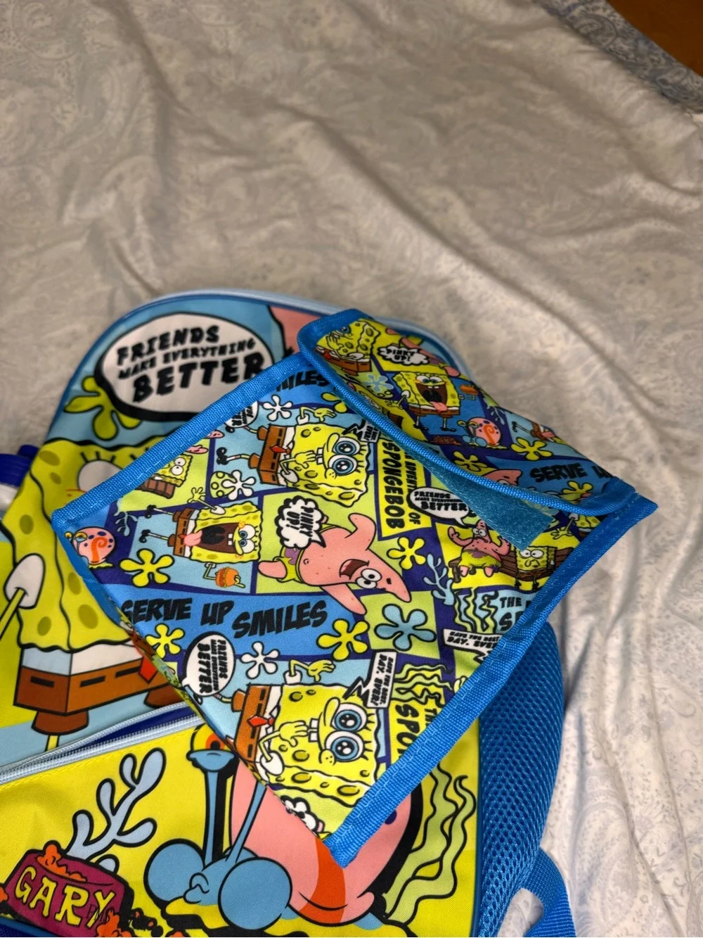 SpongeBob Squarepants 5 piece Backpack Set w/ Bottle, Pouch, Lunch Bag, Clip